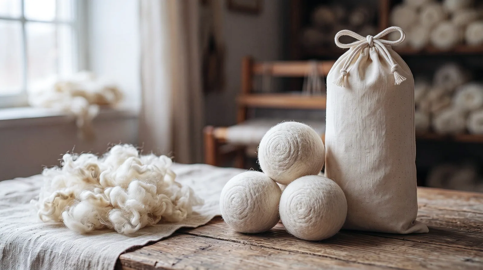 Clean washed wool and Wovly pouch